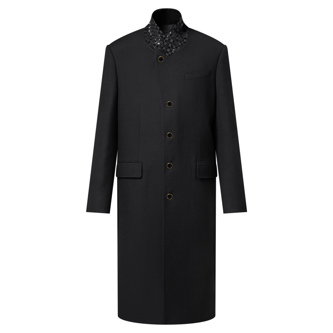Embroidered Standing Collar Single-Breasted Coat - Ready-to